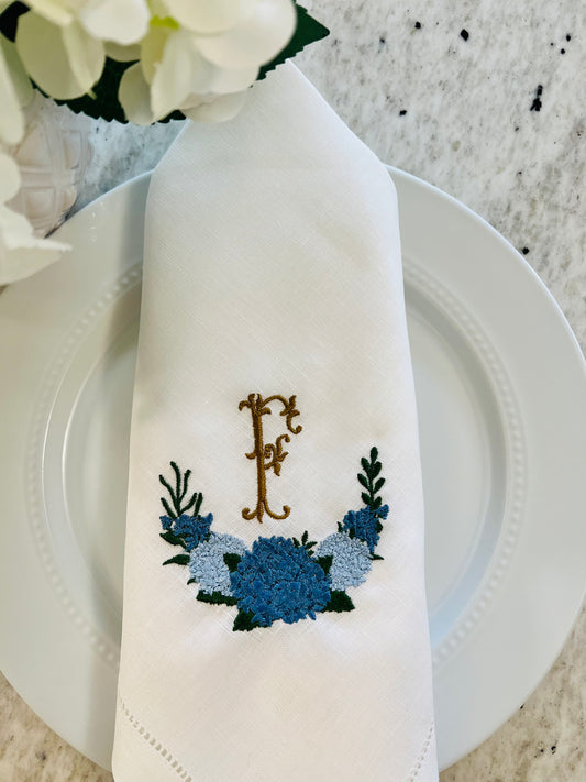 Hydrangea Swag Monogrammed Dinner Napkin