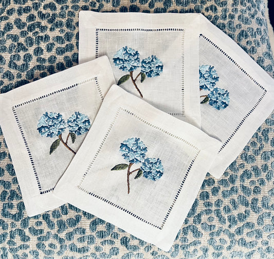 Blue Hydrangea Cocktail Napkins (Set of 4)