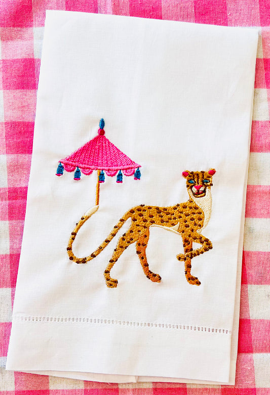 Cheetah and Umbrella Tea Towel