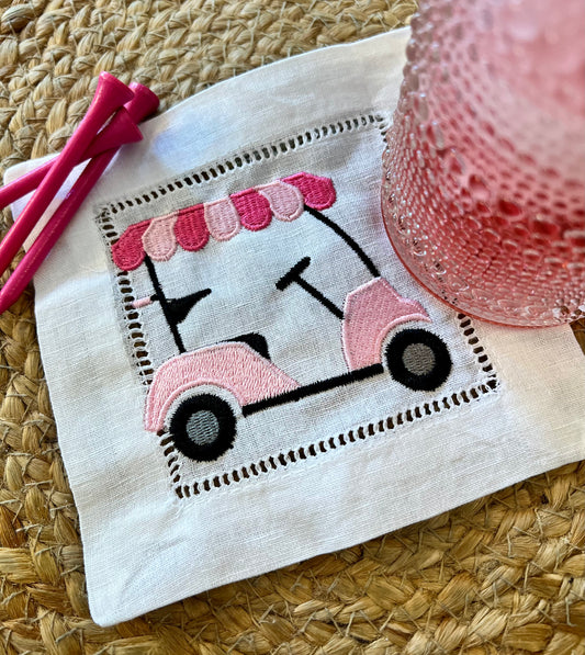 Preppy Pink Gold Cart Cocktail Napkin (Set of 4)