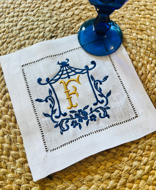 Chinoiserie Bamboo Monogrammed Cocktail Napkin (Set of 4)