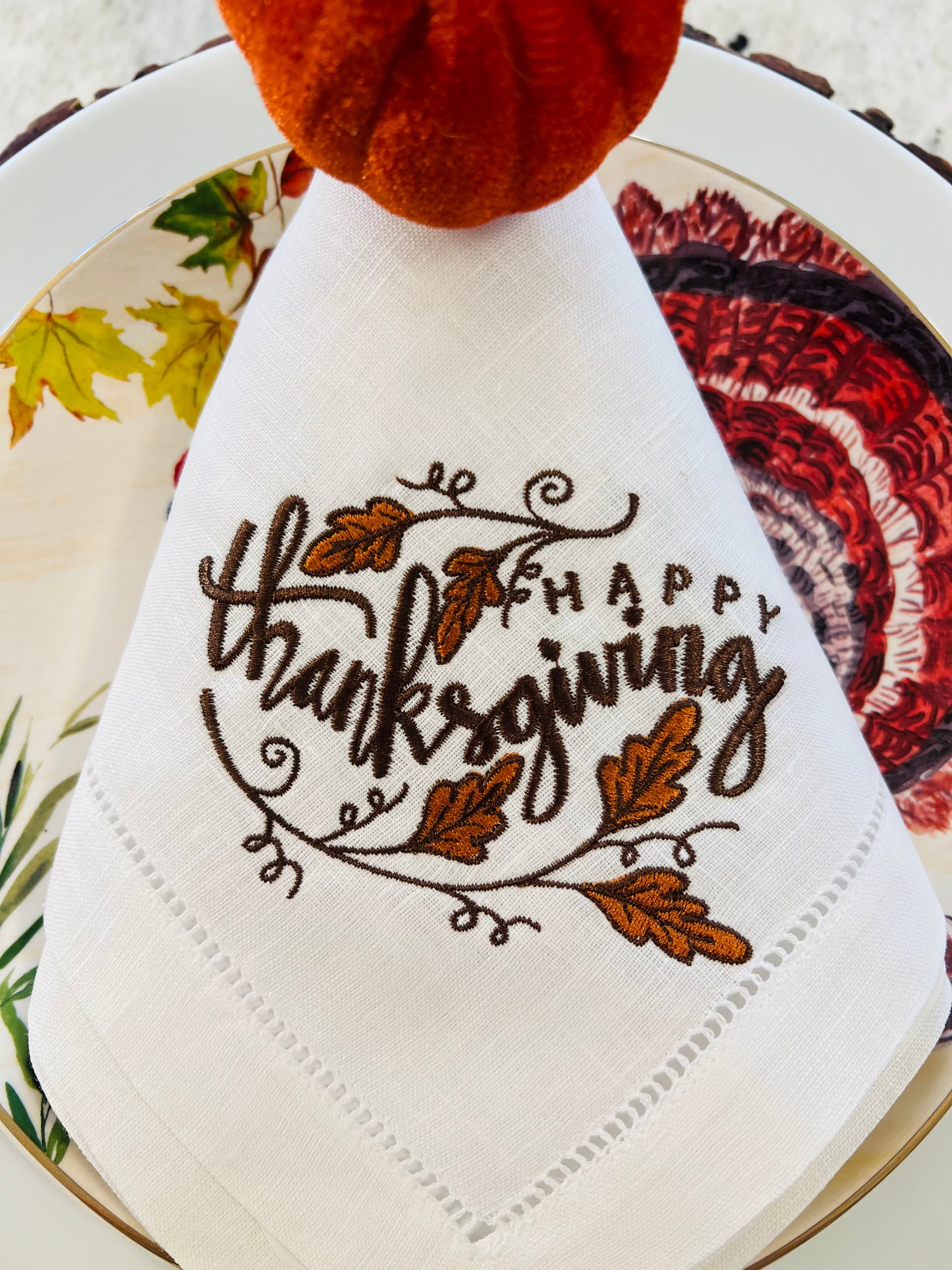 Happy Thanksgiving Embroidered Dinner Napkins
