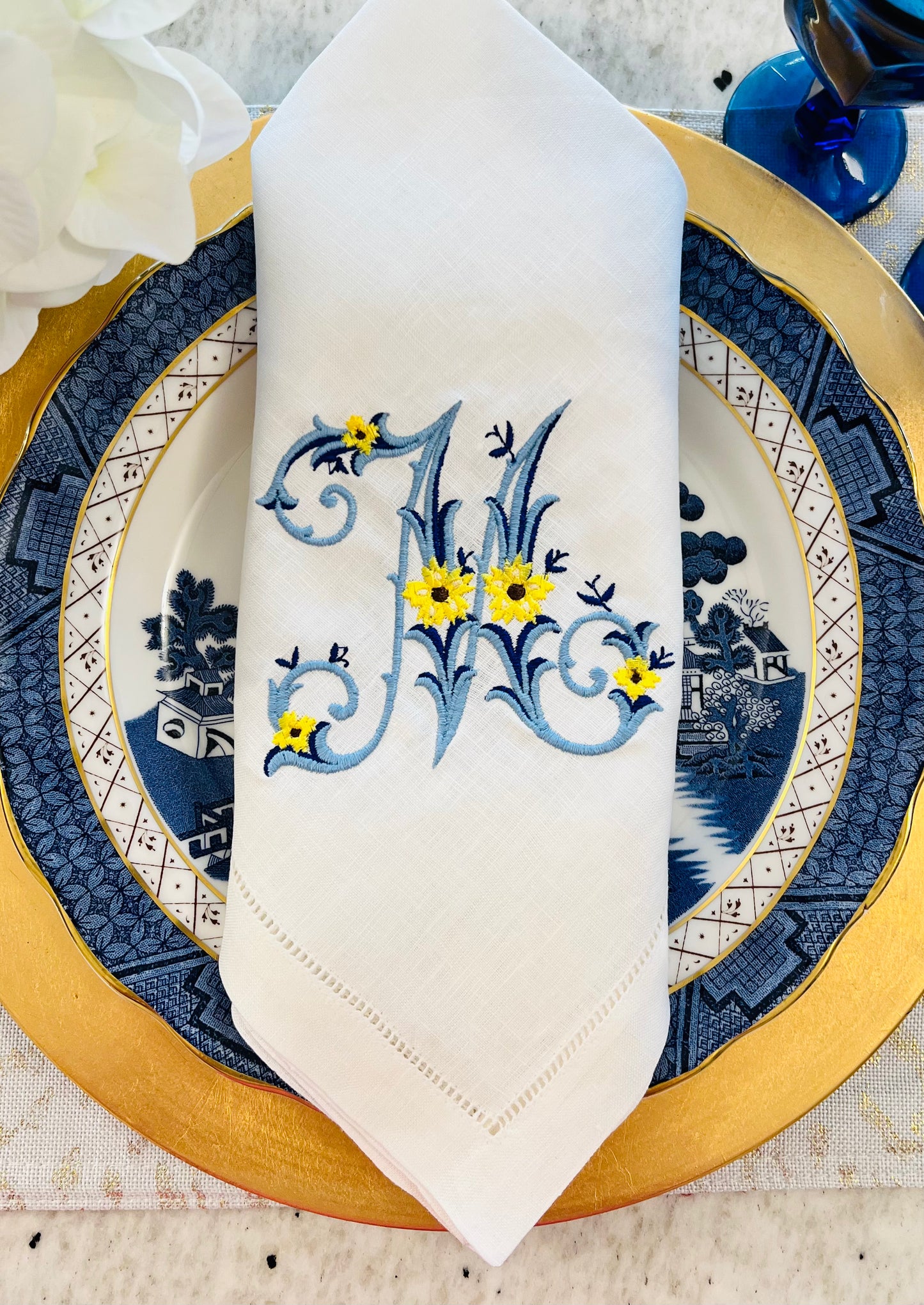 Antique Floral Monogram Dinner Napkin