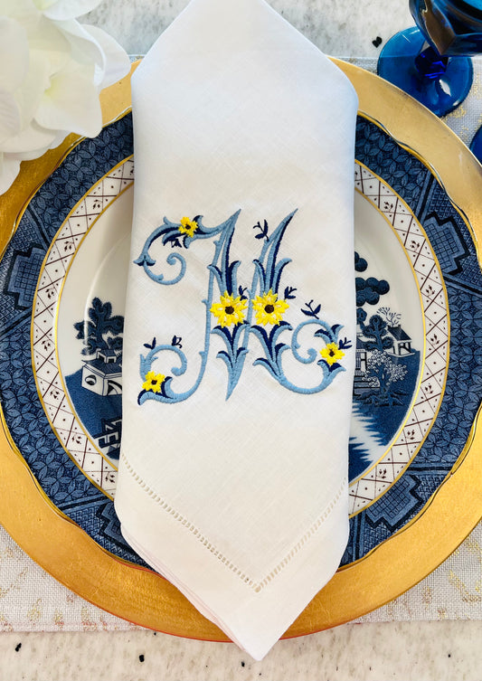 Antique Floral Monogram Dinner Napkin