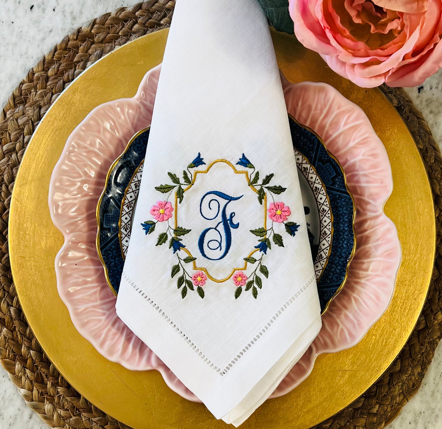Spring Floral Crest Dinner Napkin