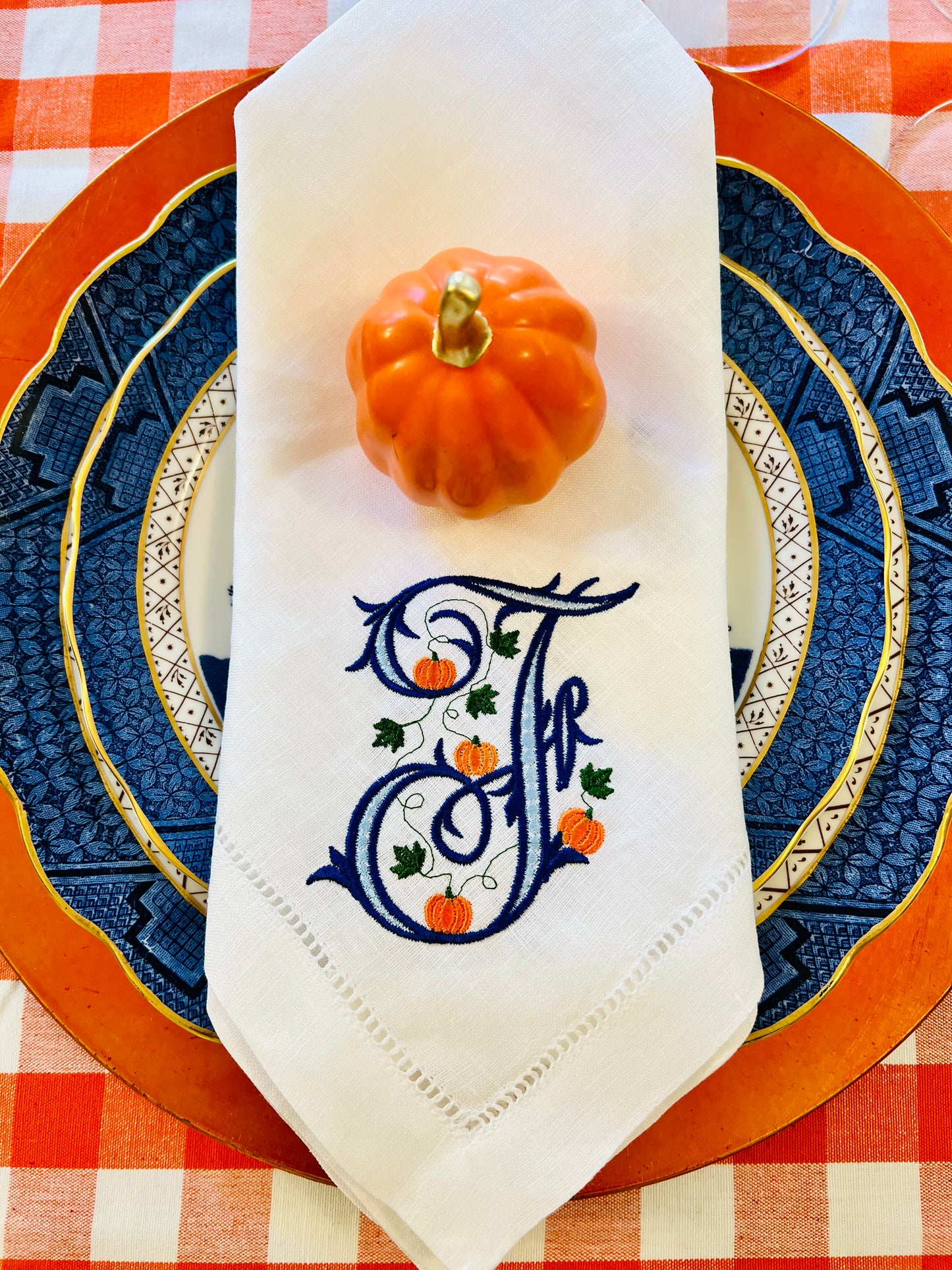 Pumpkin Vine Monogram Dinner Napkin