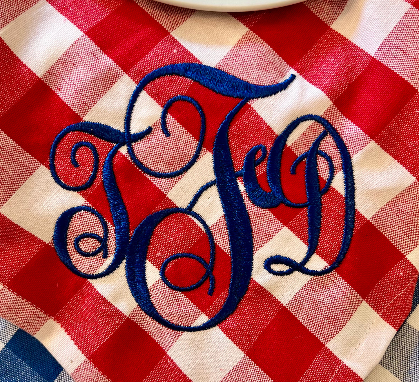 Monogrammed Red Checked Dinner Napkin