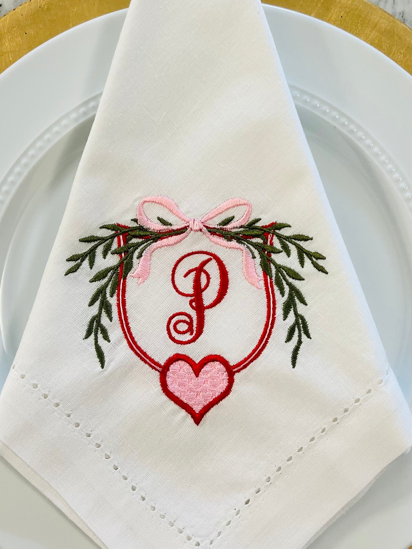 Valentine Crest Monogram Dinner Napkin