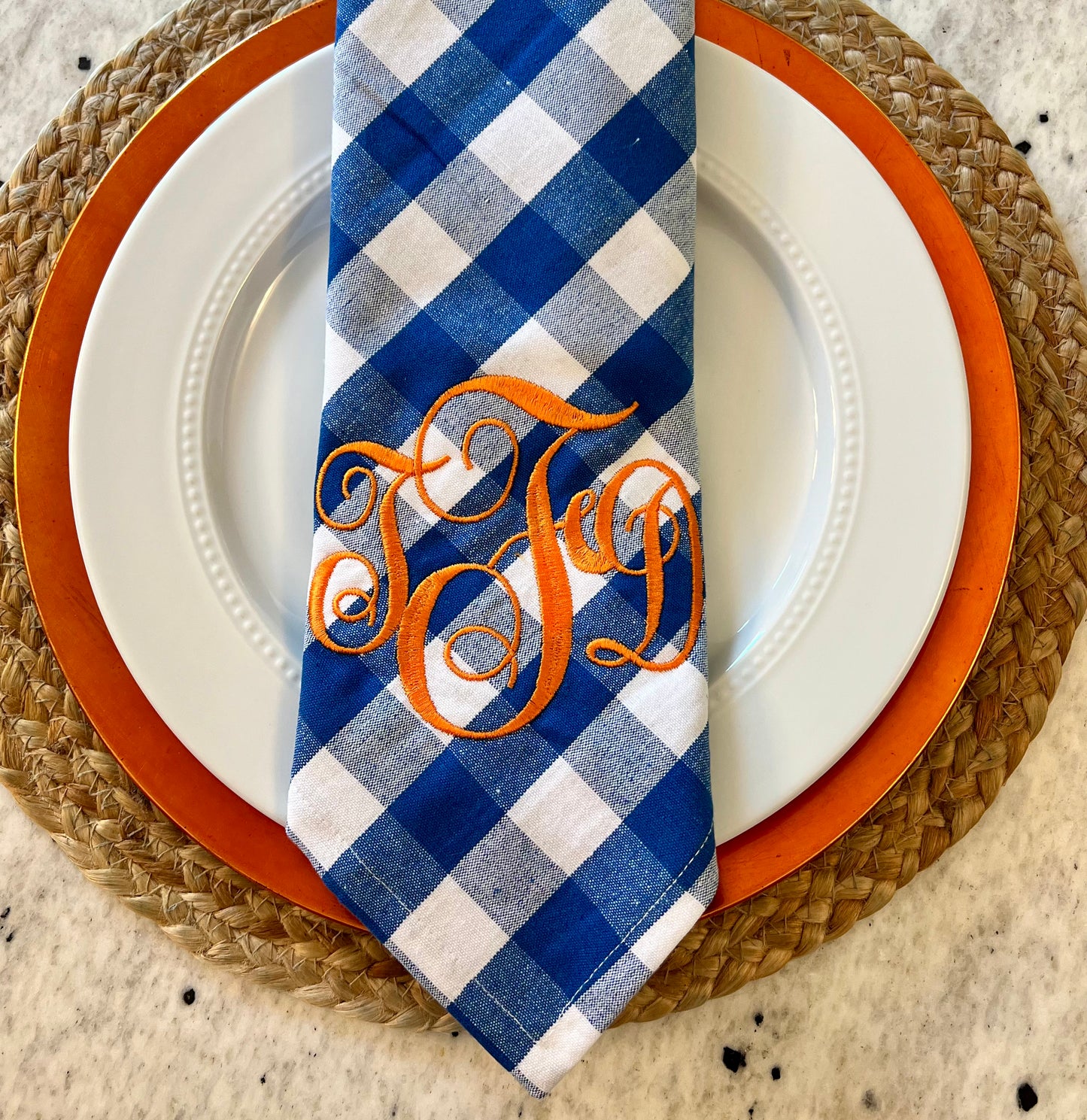 Monogrammed Blue Checked Dinner Napkin