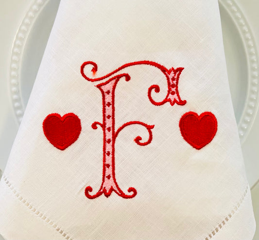 Valentine Heart Monogram Dinner Napkin