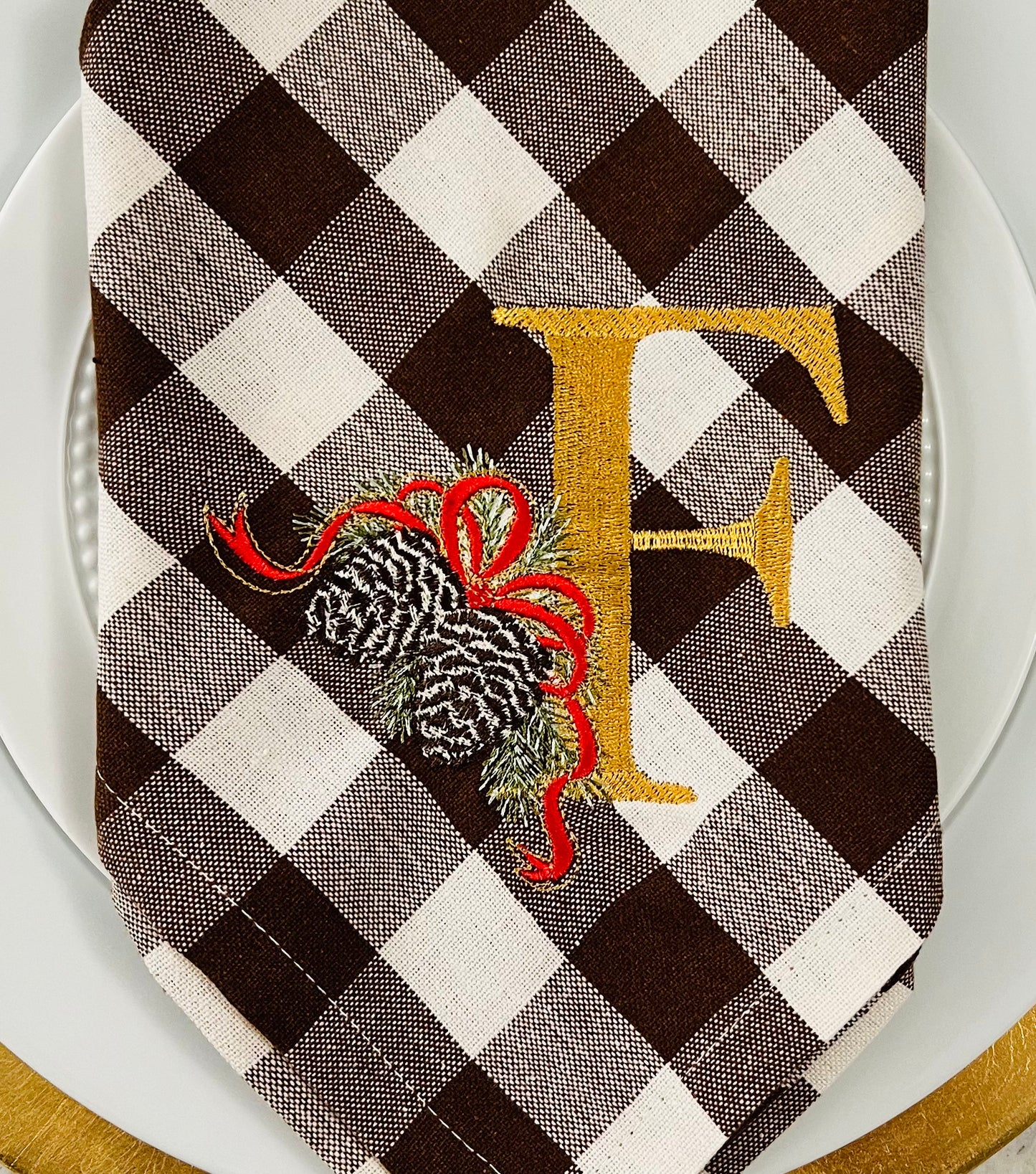 Christmas Pinecone Monogram Dinner Napkin