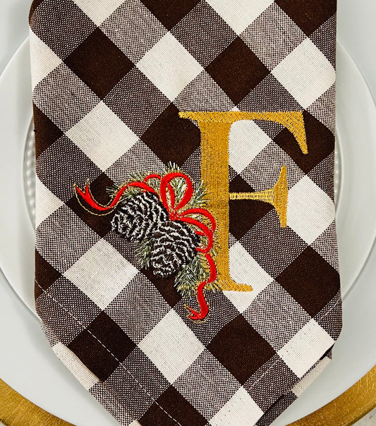 Christmas Pinecone Monogram Dinner Napkin