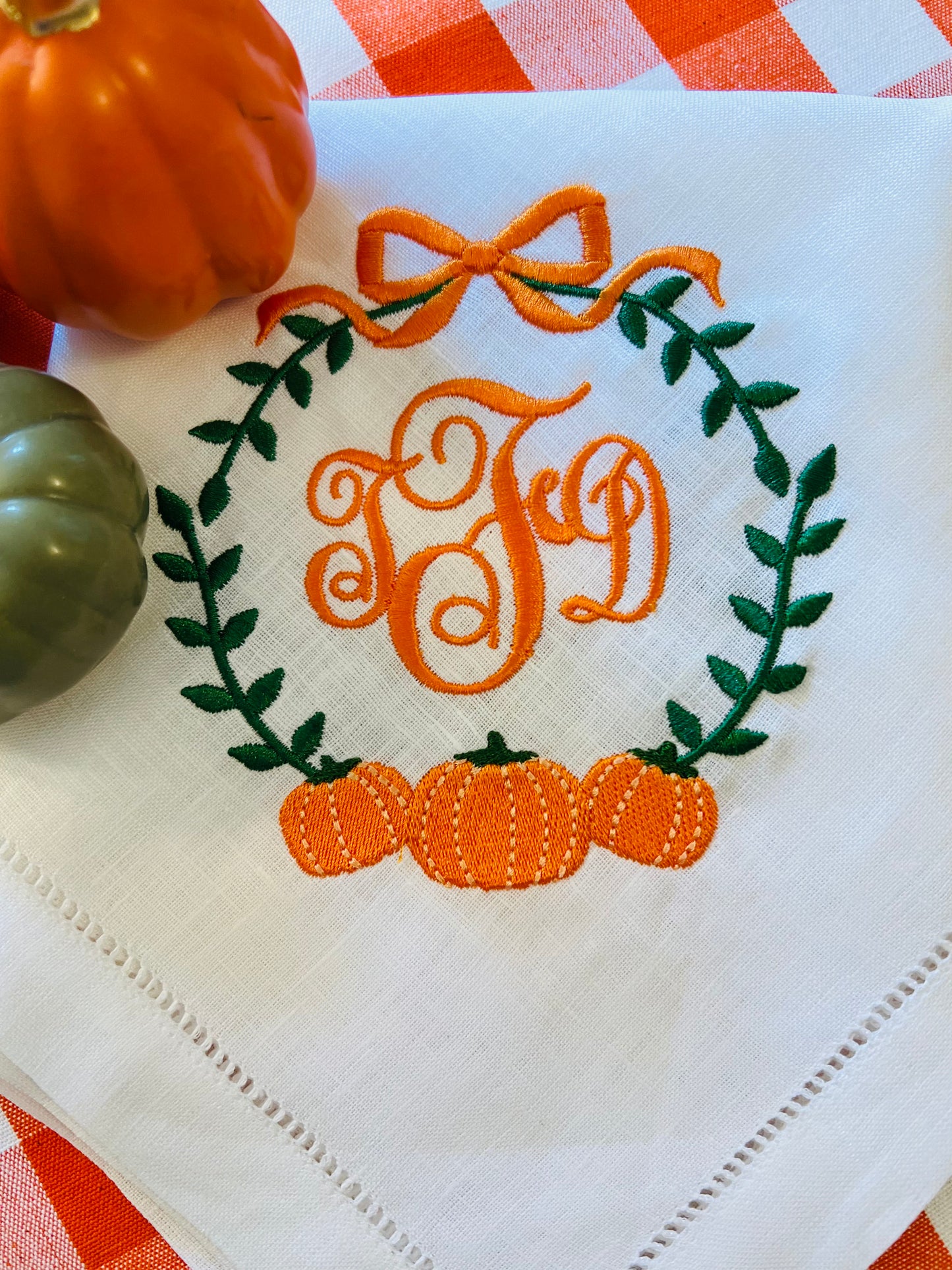 Pumpkin Vine Crest with Embroidered Monogram Dinner Napkin