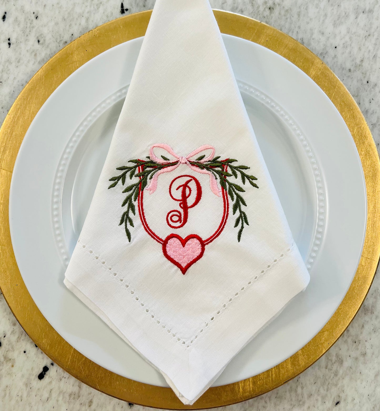 Valentine Crest Monogram Dinner Napkin
