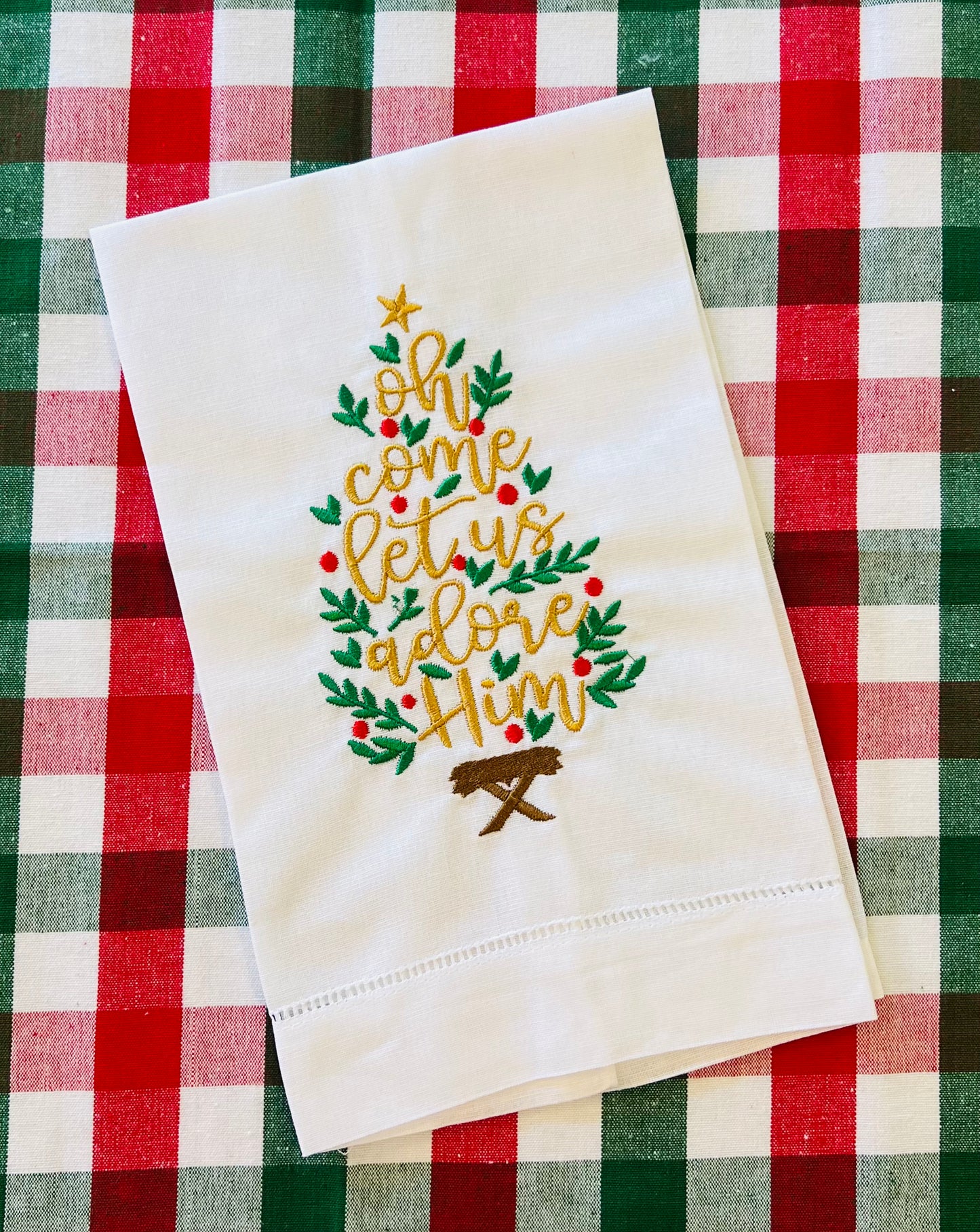 O Come Let Us Adore Him Tea Towel