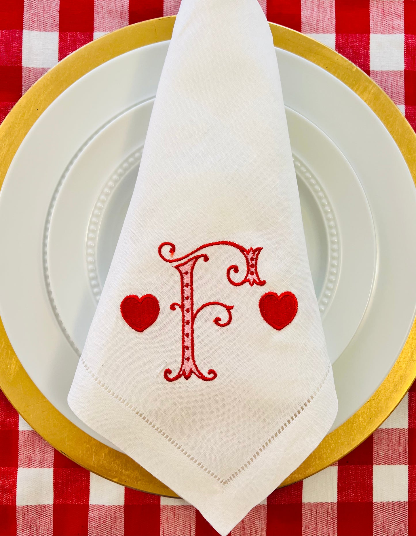 Valentine Heart Monogram Dinner Napkin