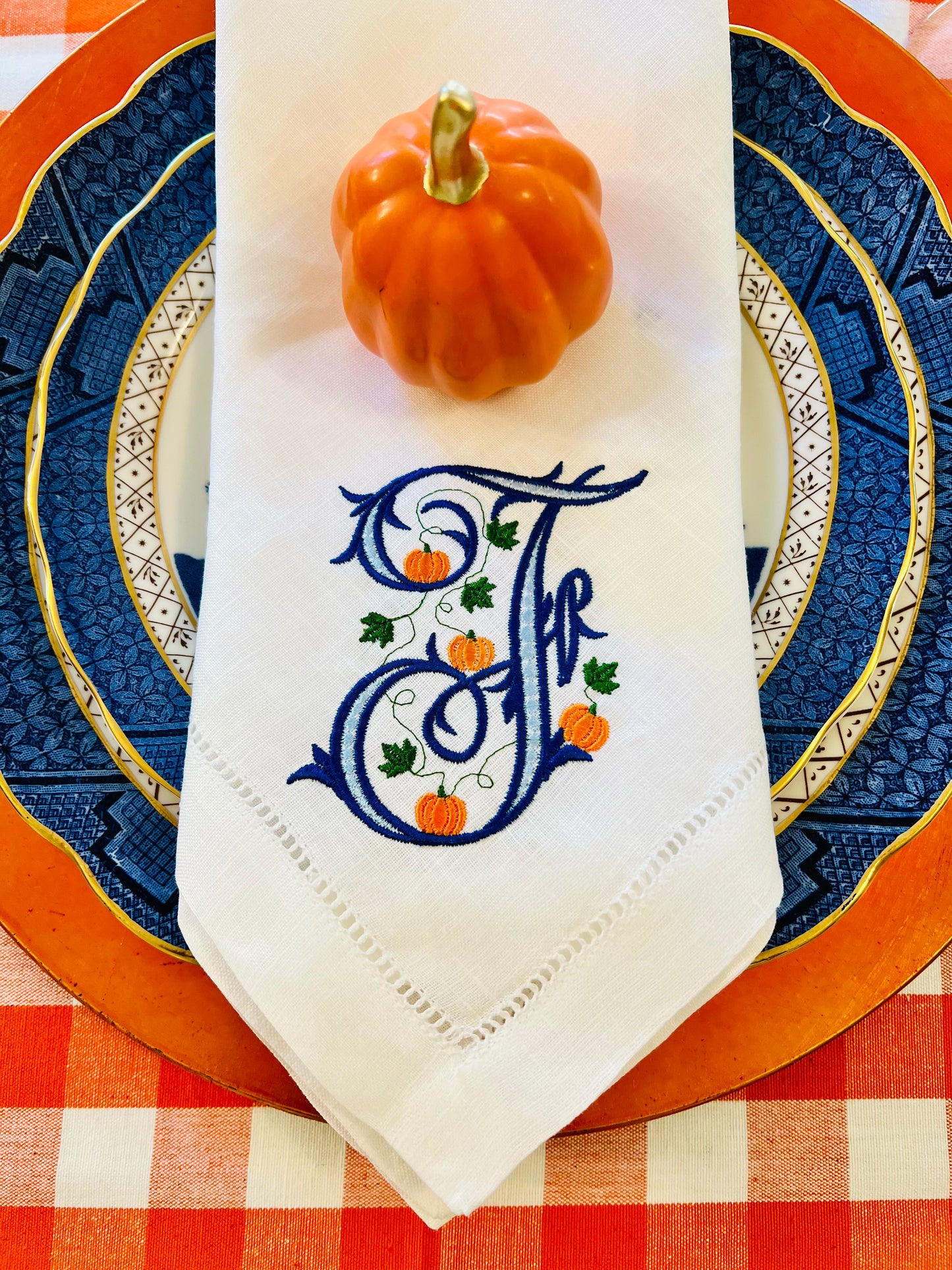 Pumpkin Vine Monogram Dinner Napkin