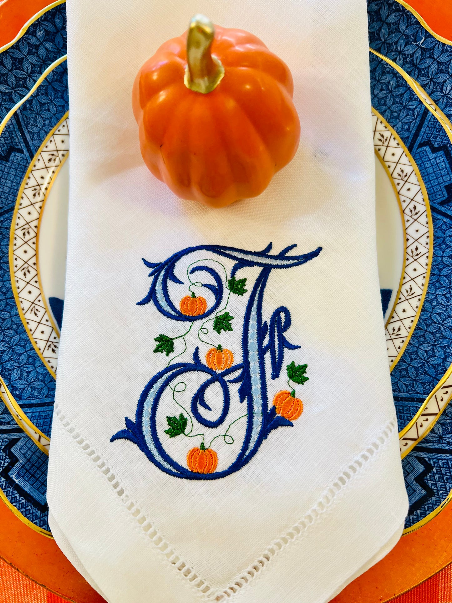 Pumpkin Vine Monogram Dinner Napkin