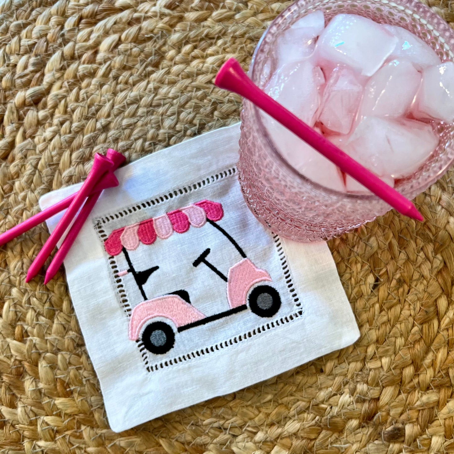 Preppy Pink Gold Cart Cocktail Napkin