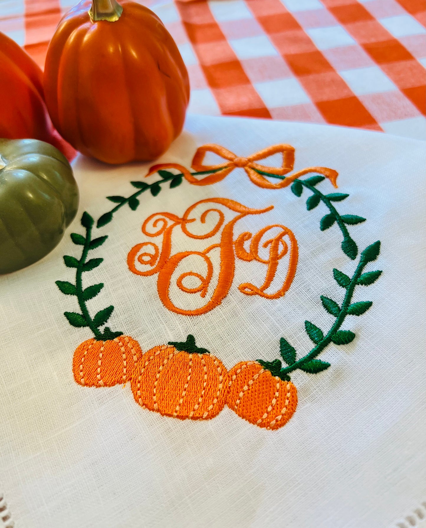 Pumpkin Vine Crest with Embroidered Monogram Dinner Napkin