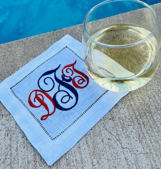 Red, White & Blue Monogrammed Cocktail Napkins (Set of 4)