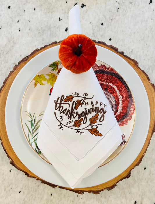 Happy Thanksgiving Embroidered Dinner Napkins