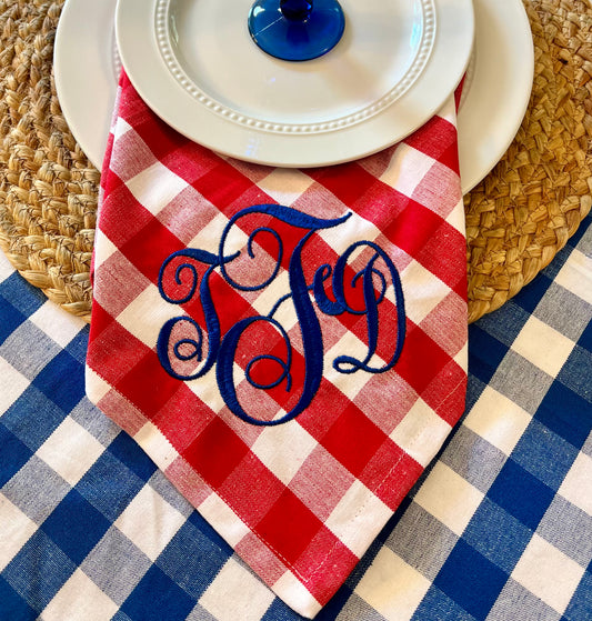 Monogrammed Red Checked Dinner Napkin