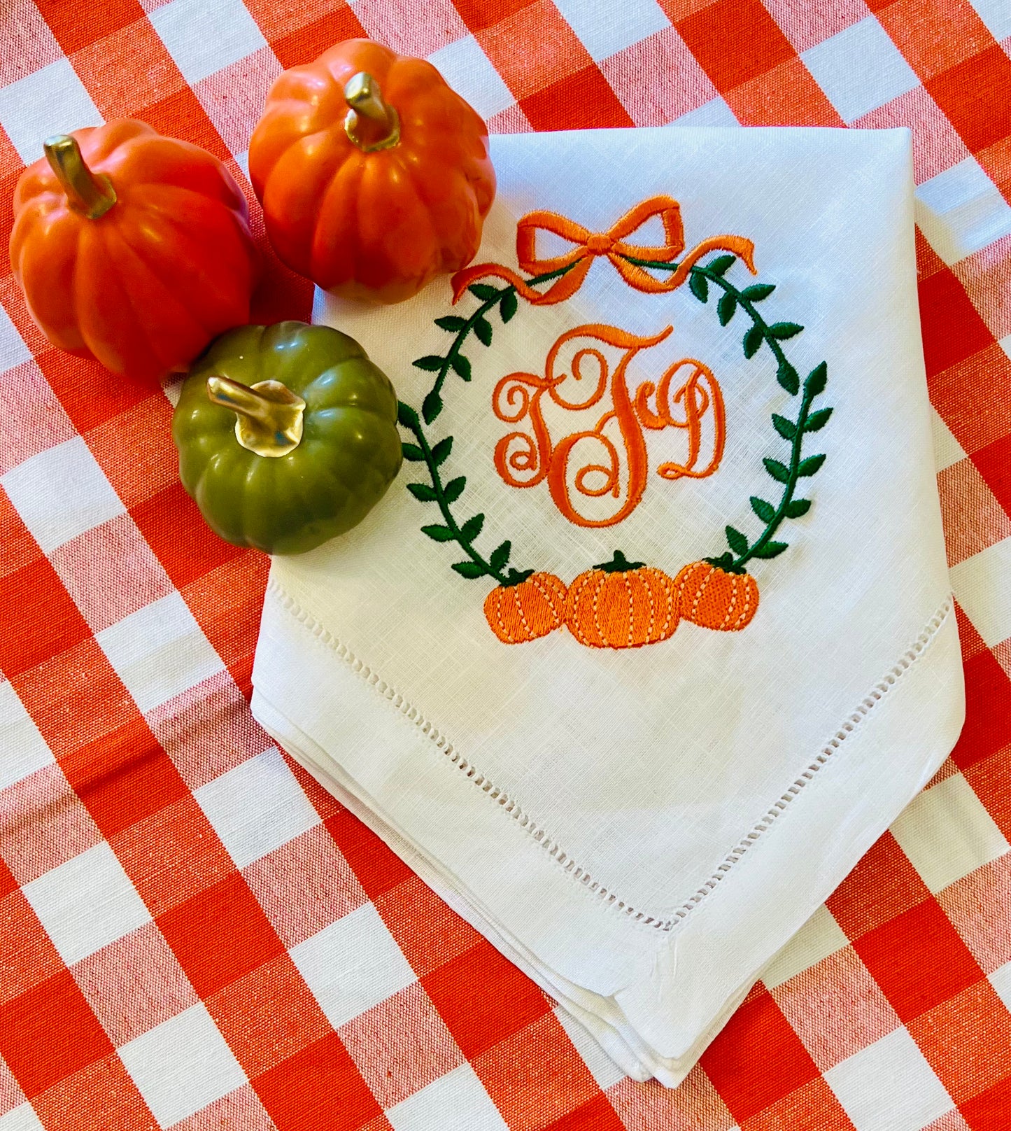 Pumpkin Vine Crest with Embroidered Monogram Dinner Napkin