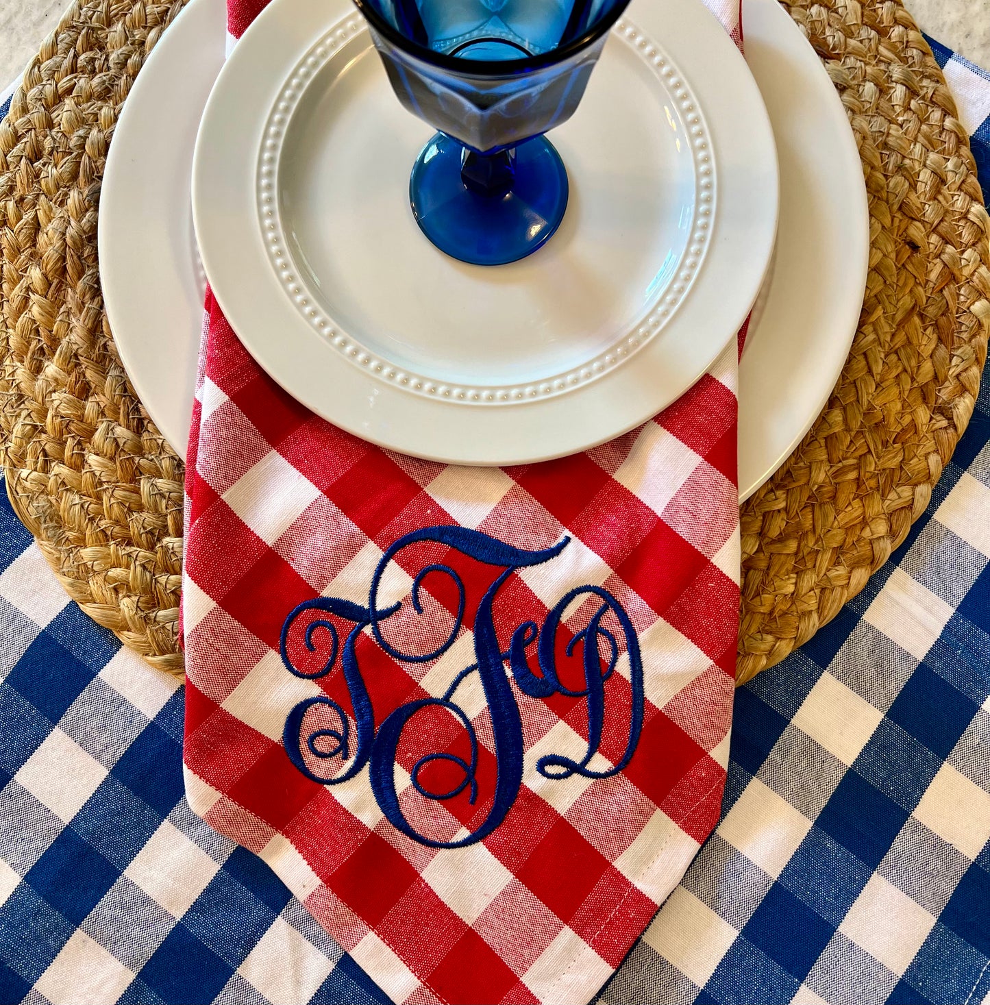 Monogrammed Red Checked Dinner Napkin