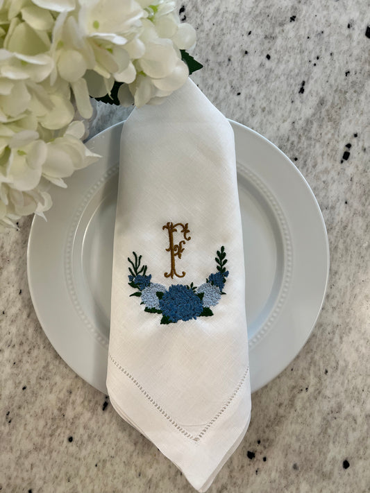 Hydrangea Swag Monogrammed Dinner Napkin