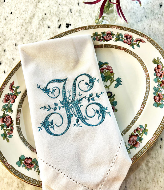 Edwardian Font Monogram Embroidered Napkin