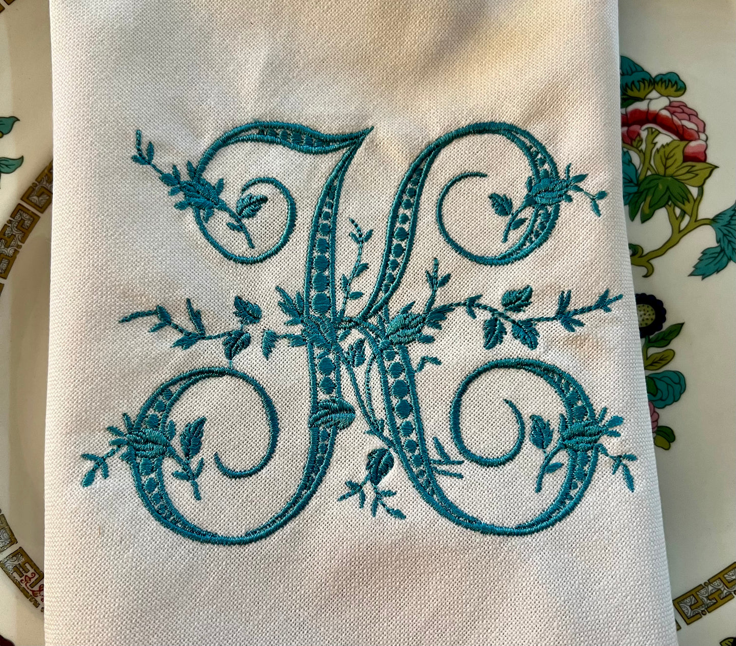 Edwardian Font Monogram Embroidered Napkin