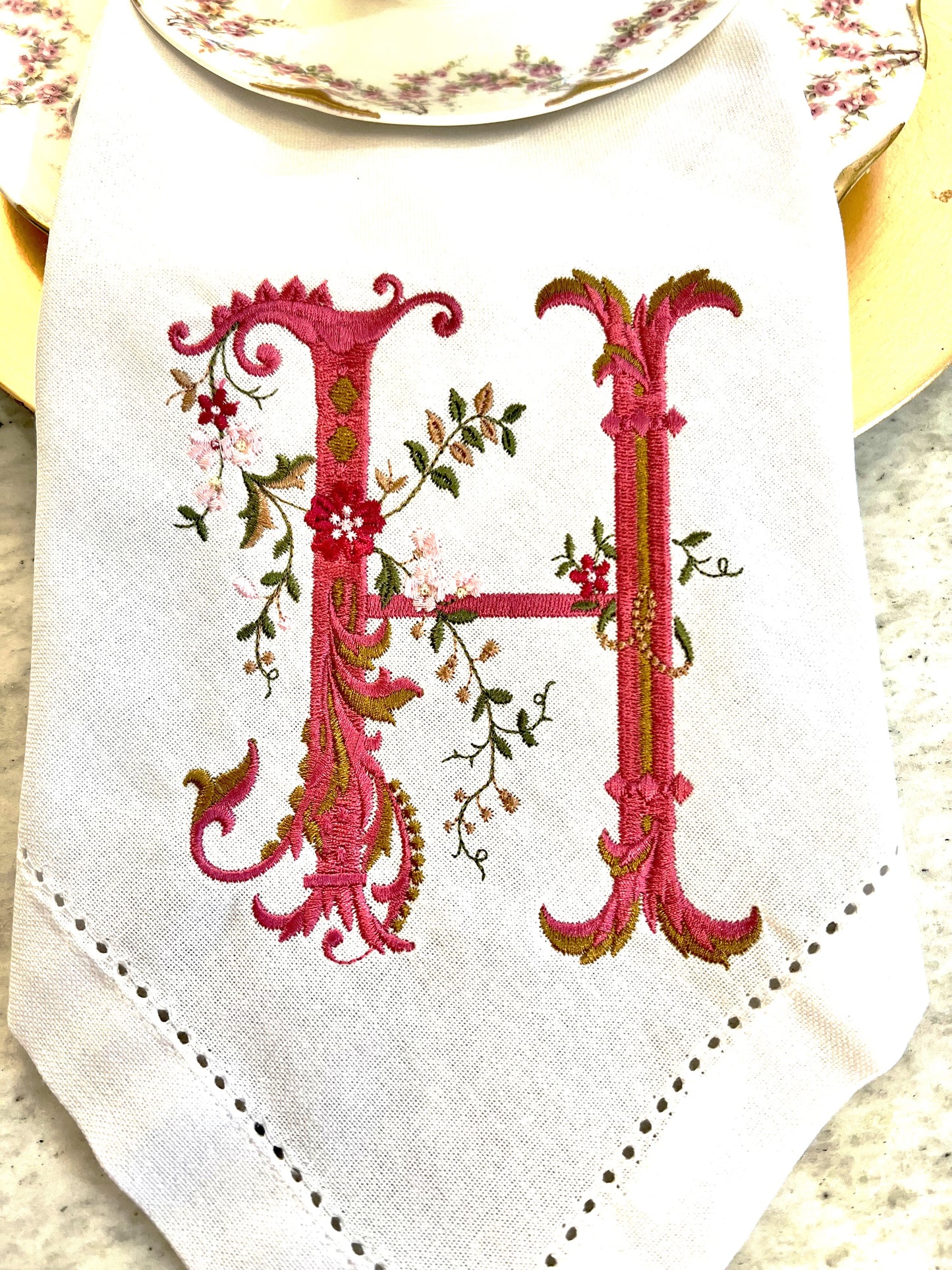 Diamond Font Monogram Embroidered Napkin