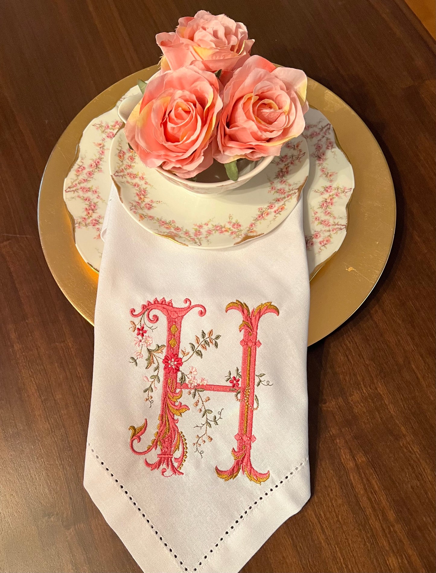 Diamond Font Monogram Embroidered Napkin