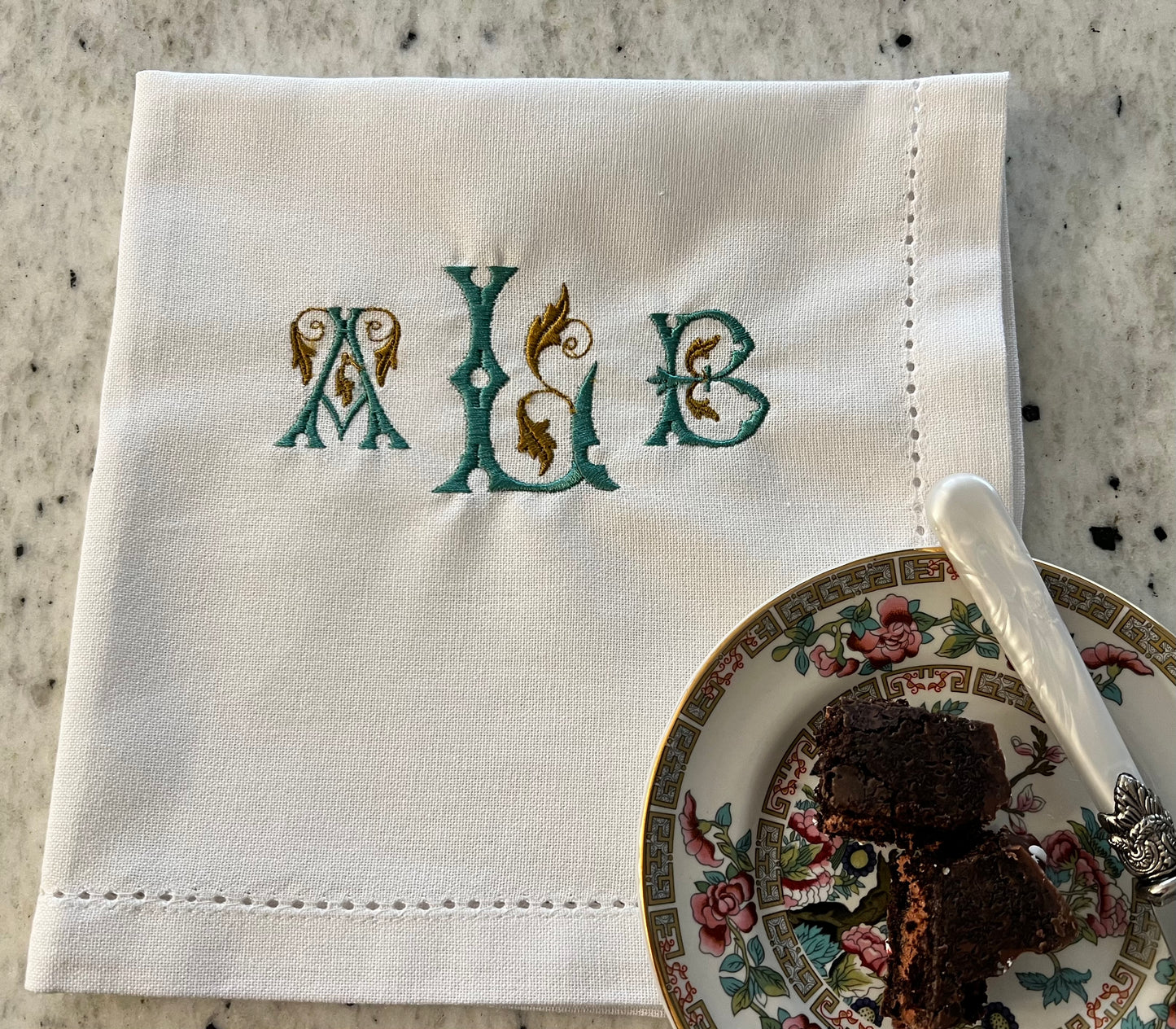 Secret Garden Font Monogram Embroidered Napkin