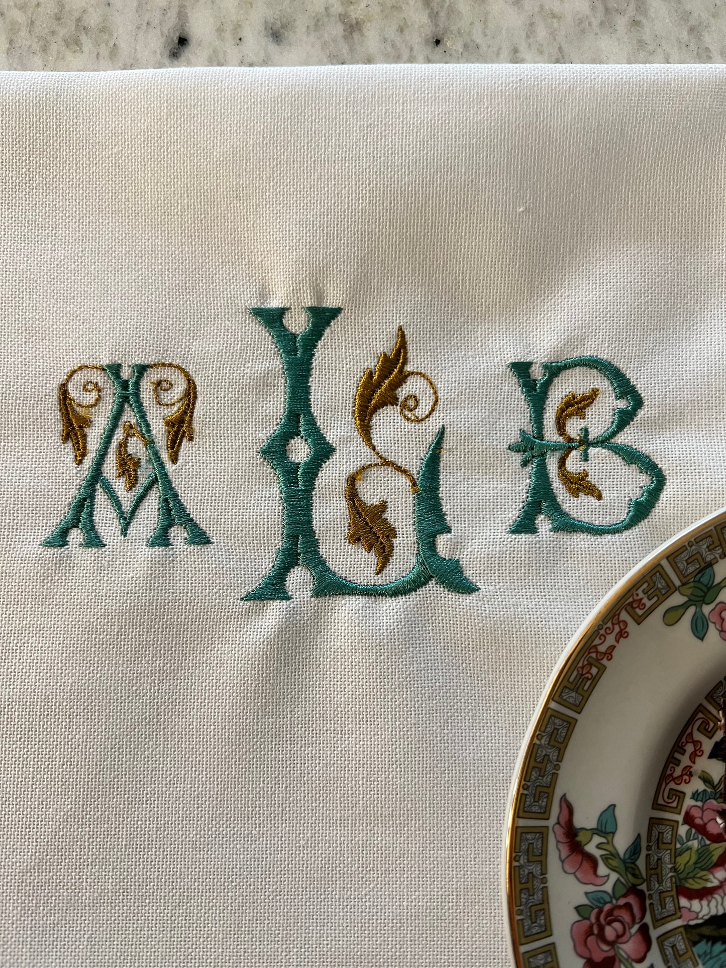 Secret Garden Font Monogram Embroidered Napkin