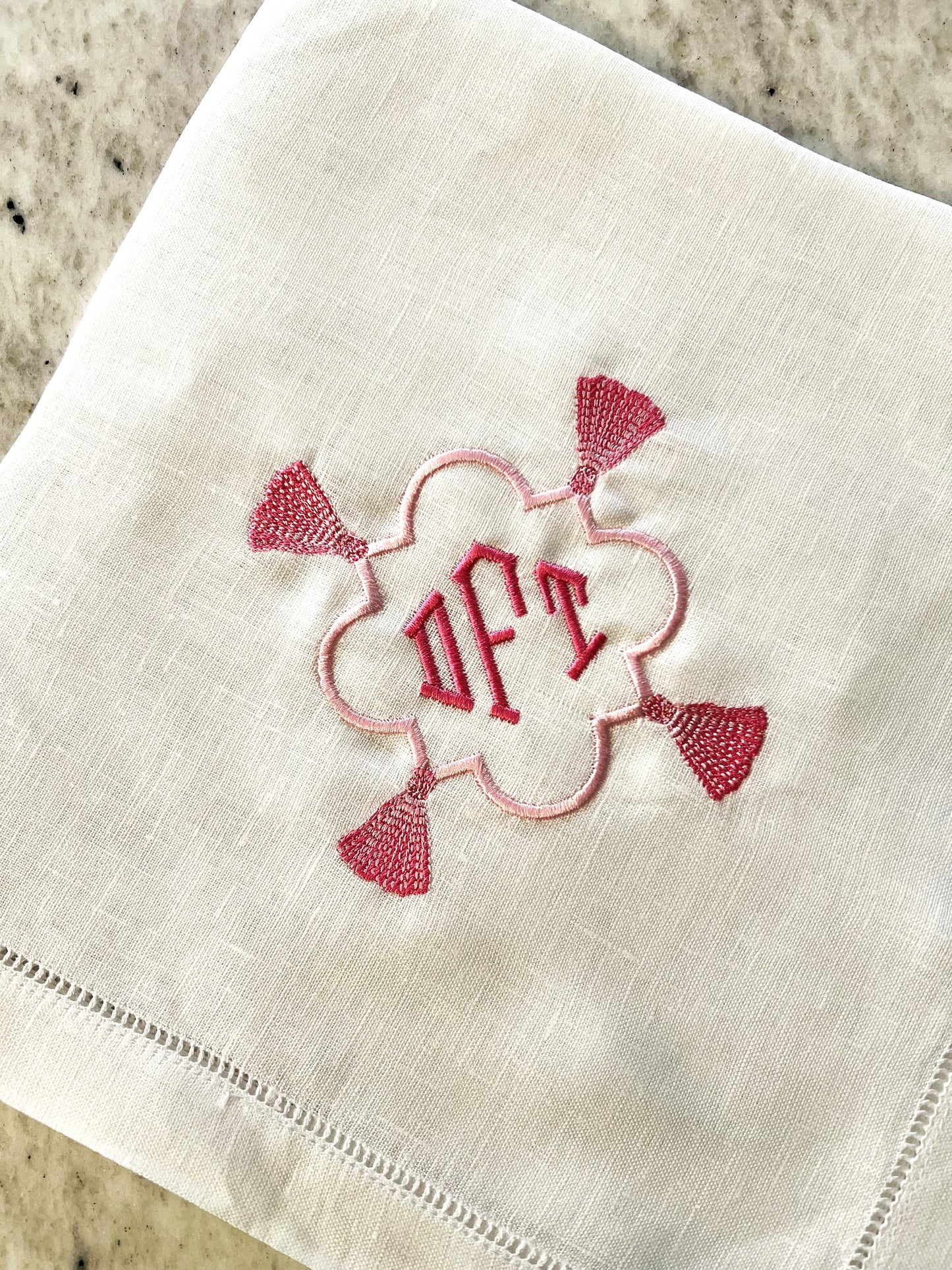 Art Deco Tassel Frame with Monogram Embroidered Napkin