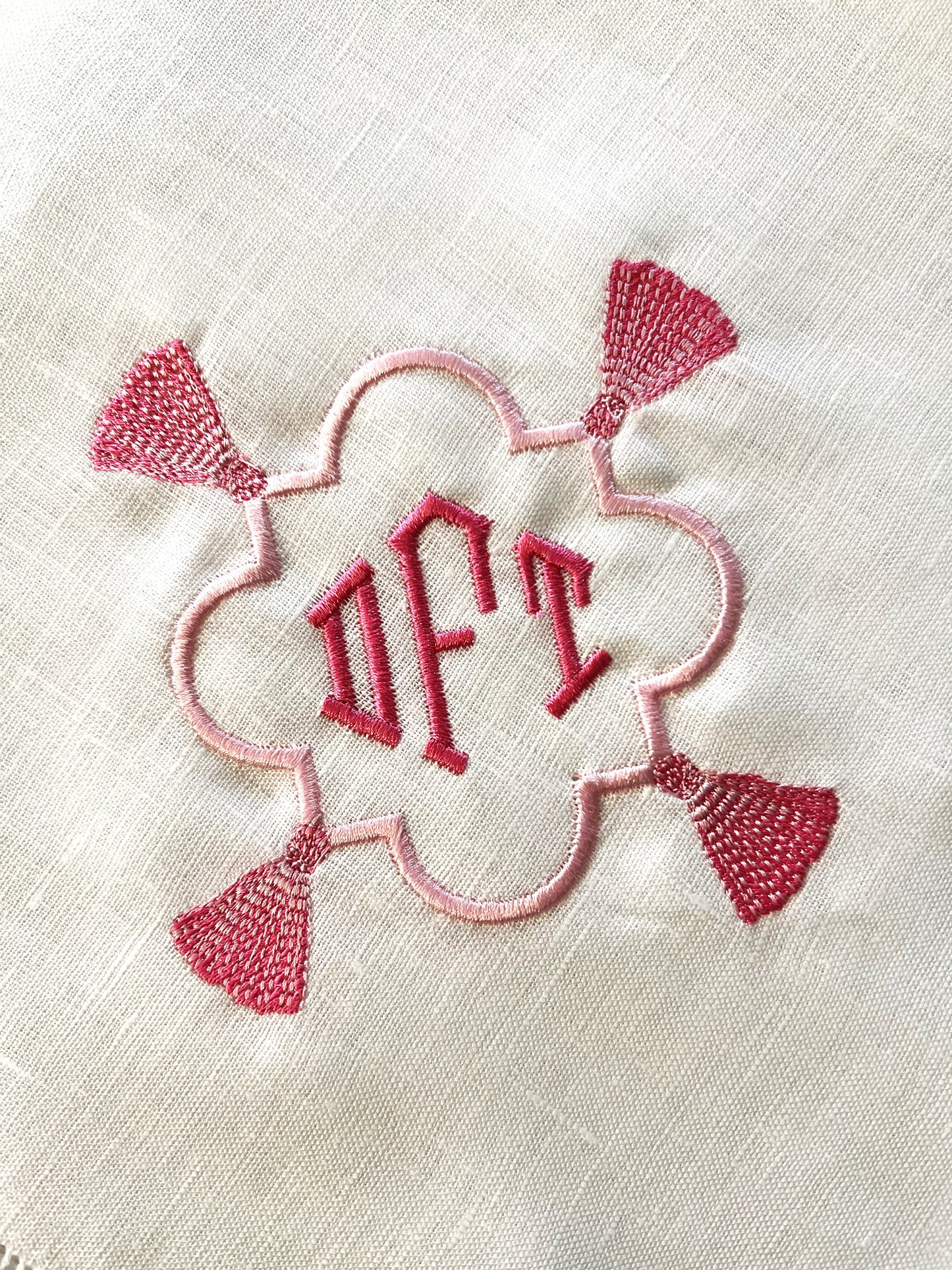 Art Deco Tassel Frame with Monogram Embroidered Napkin